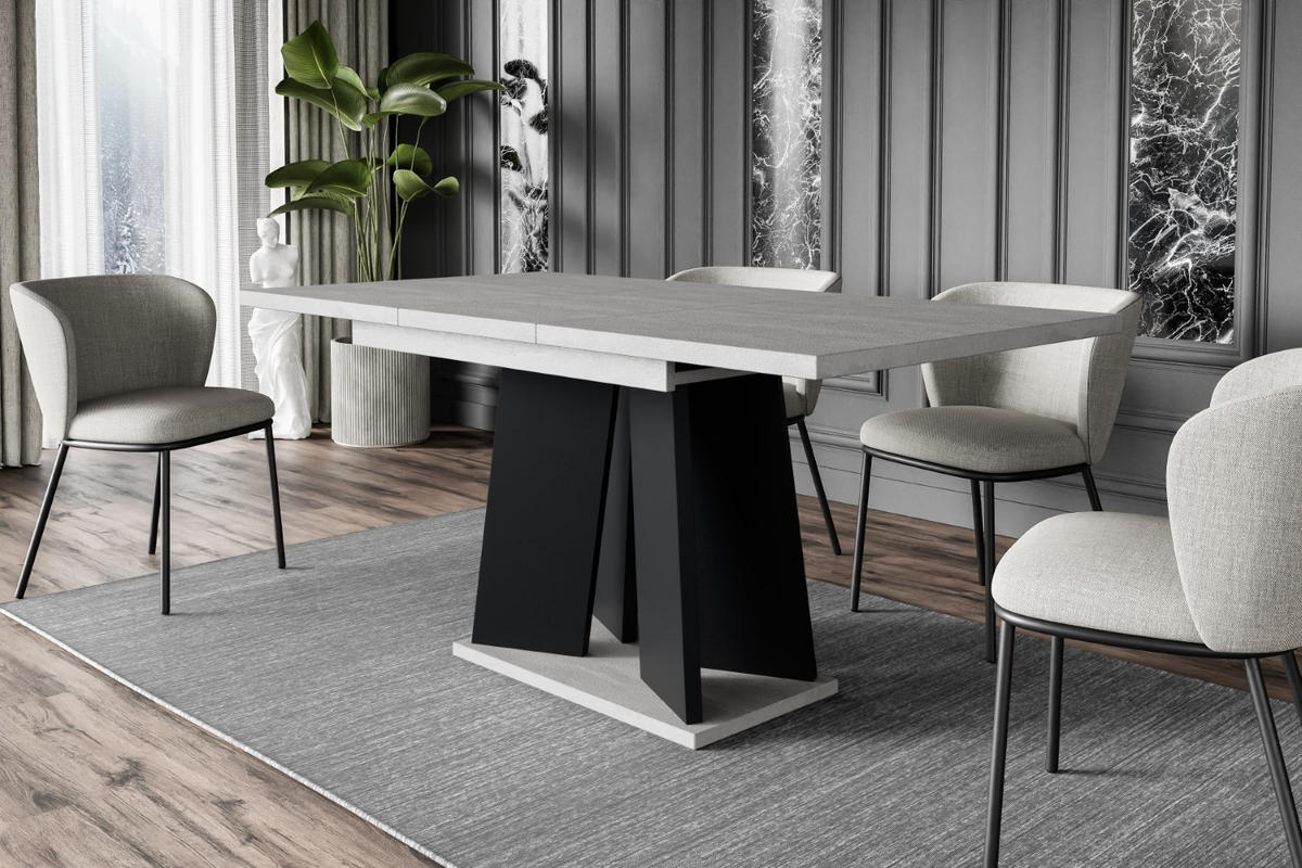 ESSTISCH ausziehbar 120 -160x90x75 cm - Betonoptik K350/Schwarz - UFOM - Schwarz, Holzwerkstoff (120/90/75cm) - ALTDECOR