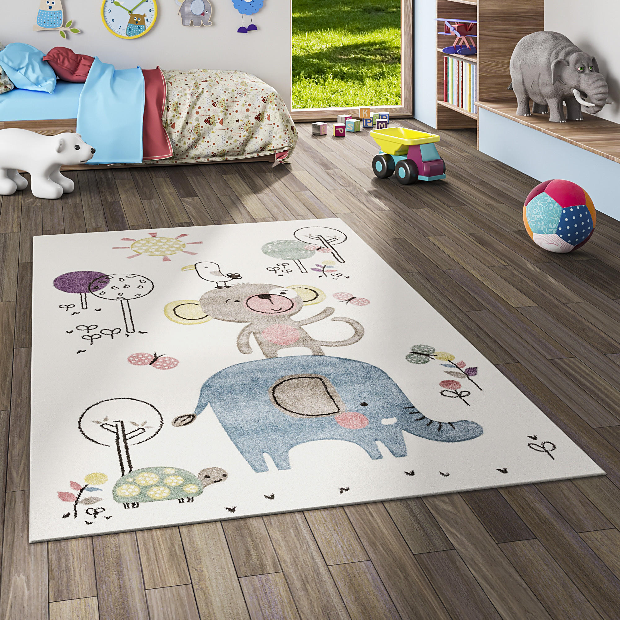 KINDER TEPPICH MAUI KIDS LUSTIGE TIERE BUNT - Creme, Textil (80/150cm) - Pergamon