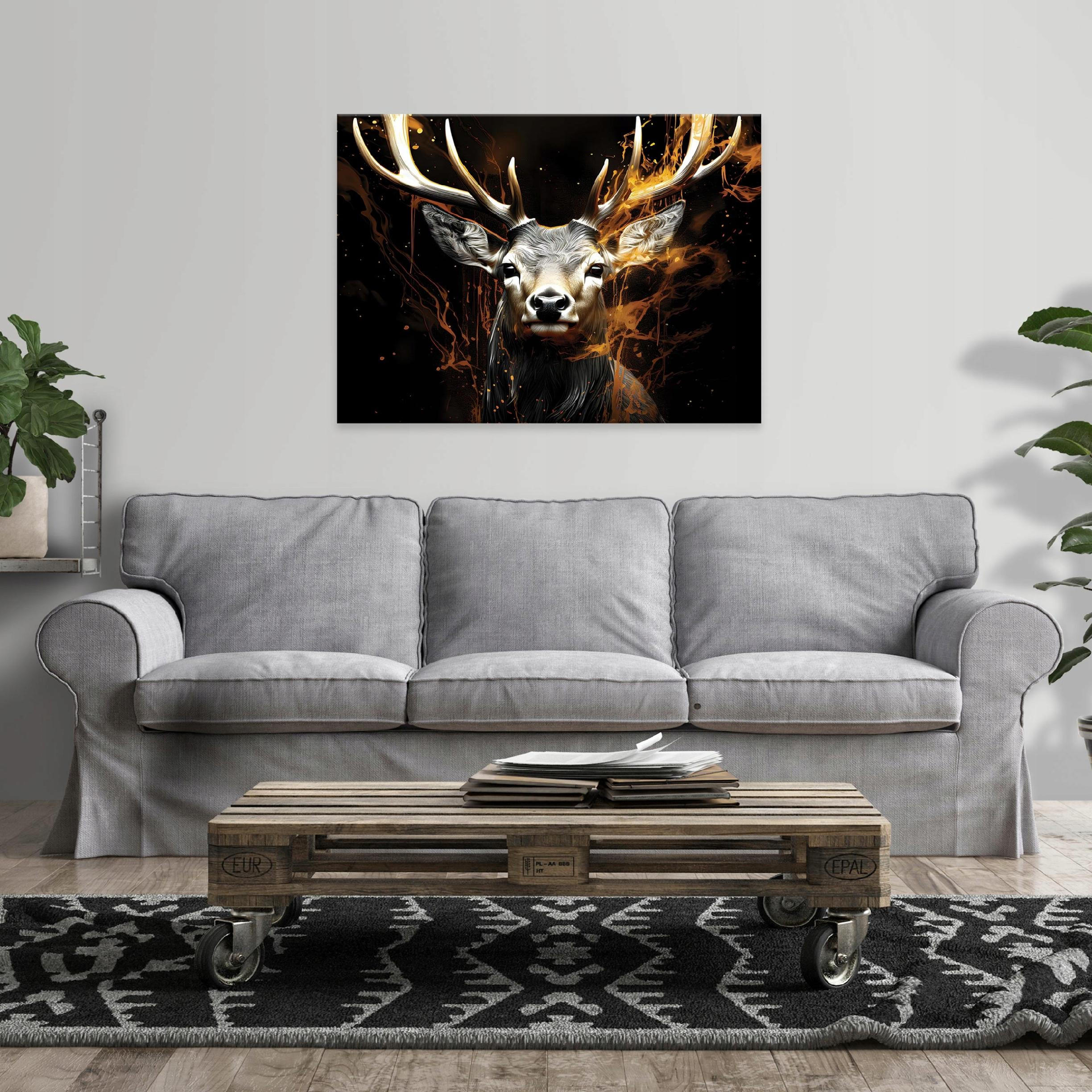 LEINWANDBILD Abstrakt Hirsche 100x70 - Multicolor, Holzwerkstoff (100/70cm) - Wallarena