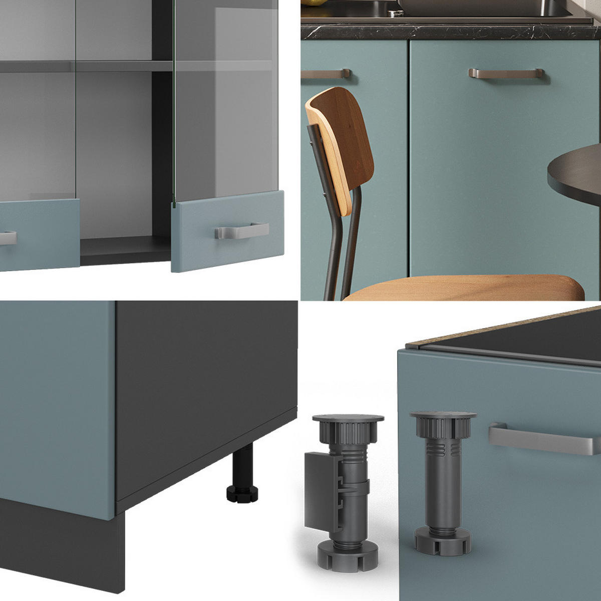SINGLEKÜCHE R-Line Blau-Grau/Anthrazit 140 cm, AP Anthrazit - Anthrazit/Blaugrau, Holzwerkstoff (140/81.6/60cm) - Vicco