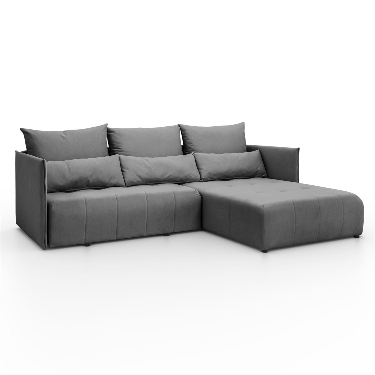 ECKSOFA APOLLO L mit Schlaffunktion und Bettkasten – rechte Seite - Graphitfarben, Textil (246/188cm) - Lookway