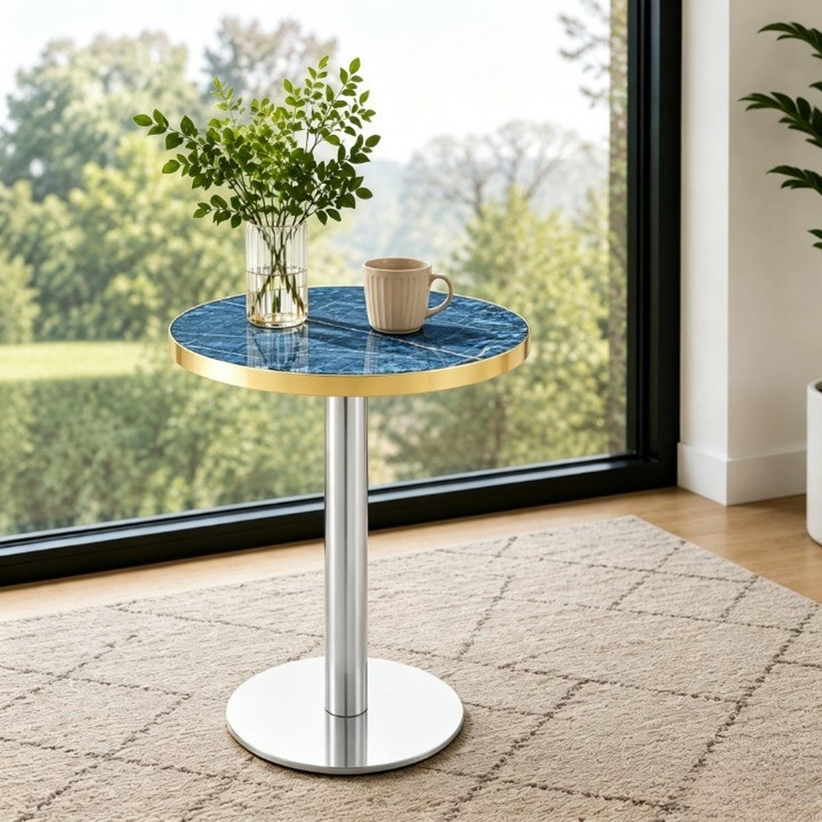 BEISTELLTISCH Rund 60 cm mit Marmor-Optik DE-40042 Blau - Blau, Metall (60/60/74cm) - ComfortXL