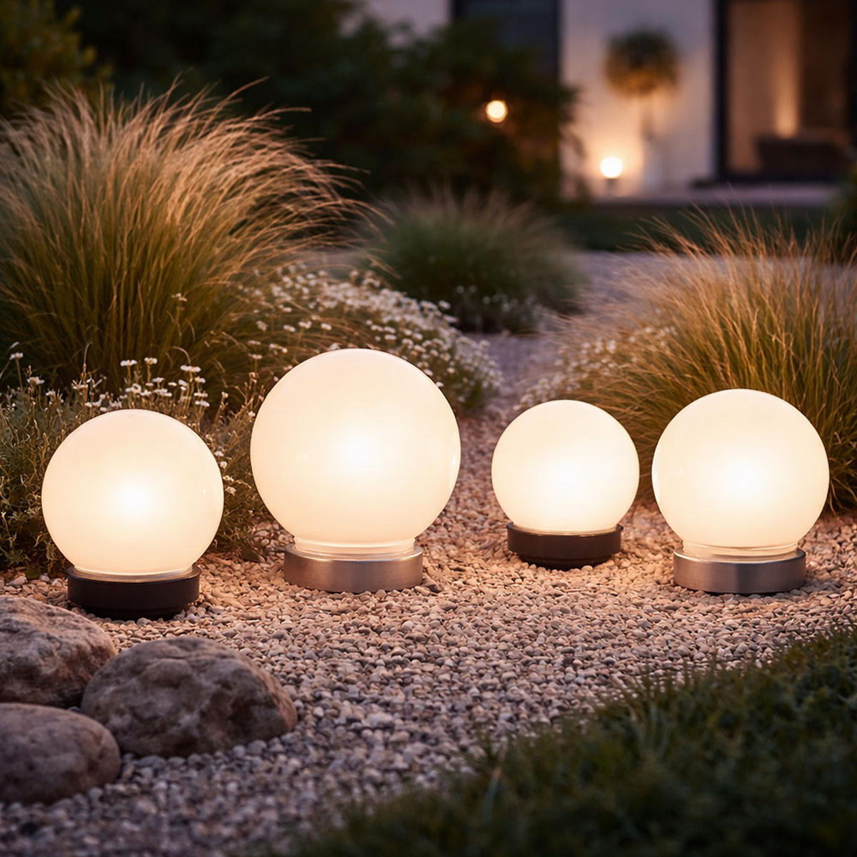 LED AUSSENLEUCHTE Kugel Design Weiß 4er Set - Weiß, Kunststoff (15/15/43cm)