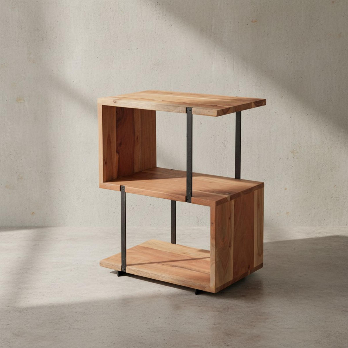 BEISTELLTISCH – Massivholz Edelstahl S-Form modern - Beige/Schwarz, Holz (30/45/60cm) - KADIMA DESIGN