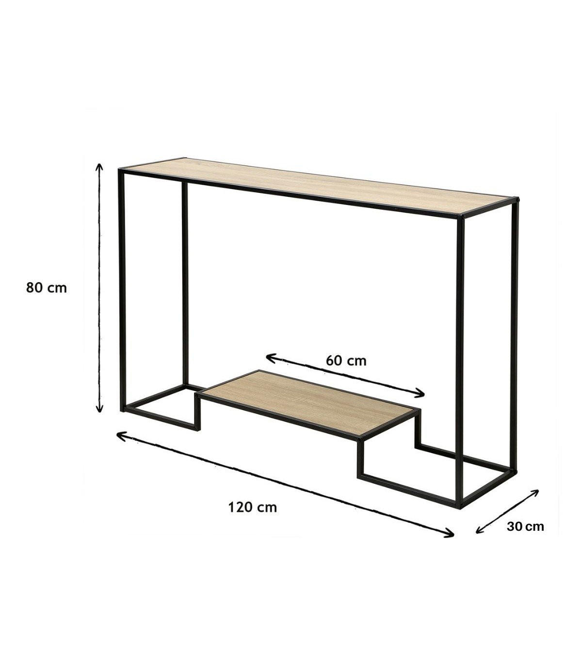 MODERNE Konsole mit 2 Regalebenen im Eiche Dekor L120cm - Eiche Artisan, Holzwerkstoff (120/30/80cm) - Calicosy