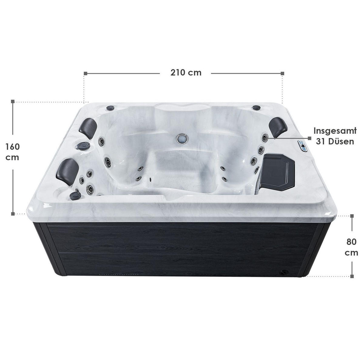 WHIRLPOOL Oasis ohne Treppe Outdoor - Grau, Kunststoff (210/80/160cm) - Artsauna
