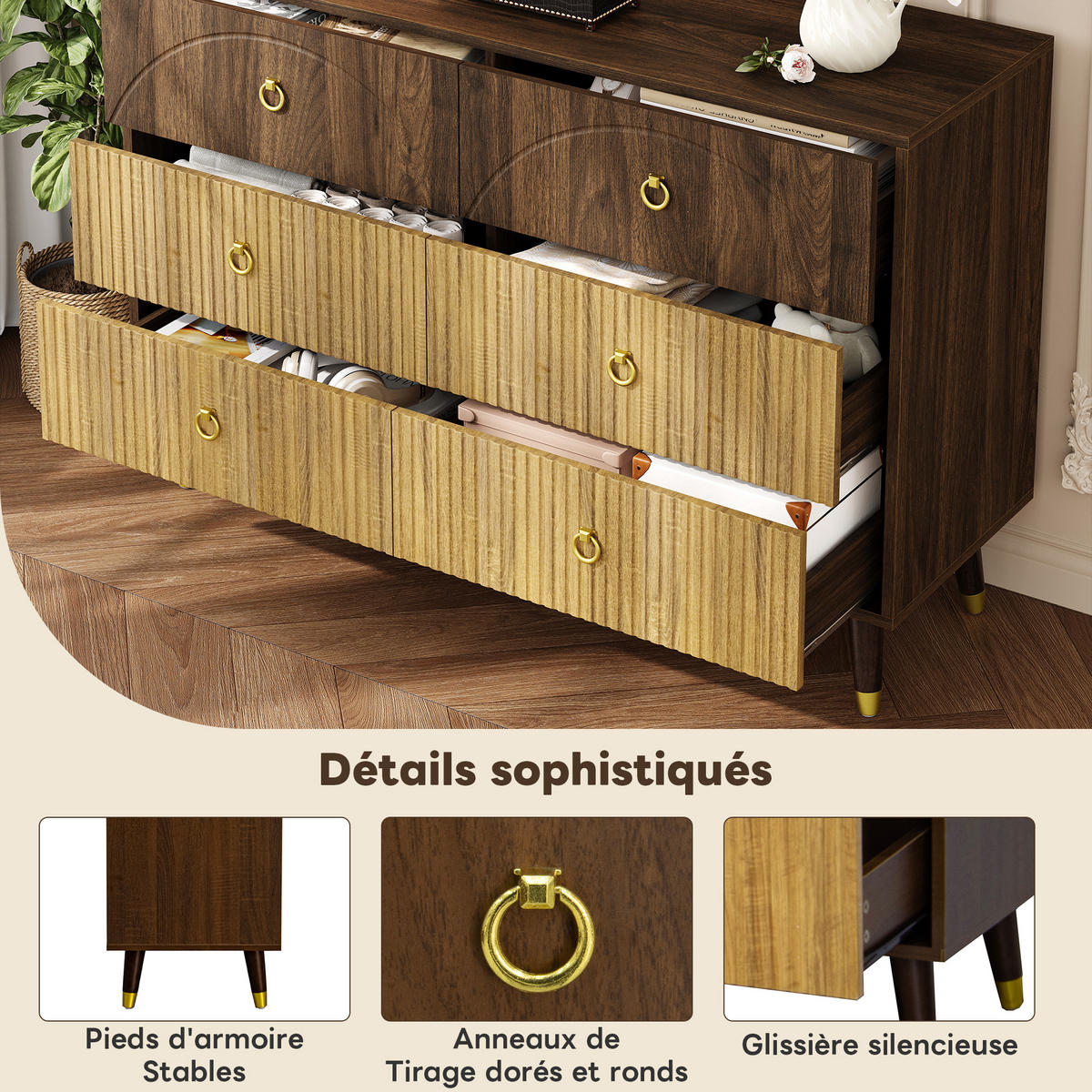 SIDEBOARD 120cm in Dunkelbraun & Natur mit 6 Schubladen - Eichefarben, Holzwerkstoff (120/81/40cm) - Urban Meuble