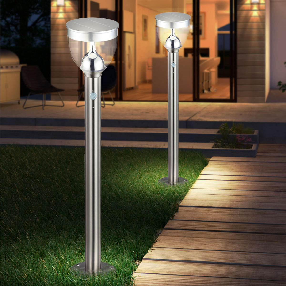 LED AUSSENLEUCHTE Edelstahl Silber - Silberfarben, Kunststoff/Metall (15/15/95cm) - Globo Lighting