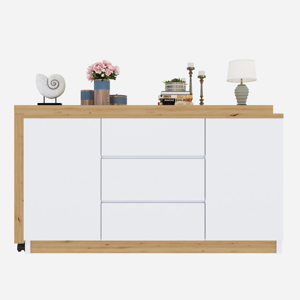 STILVORA PSACÍ STŮL v bílé a dubové barvě s otočnou deskou a kolečky do pracovny, 120×50×76,5 cm