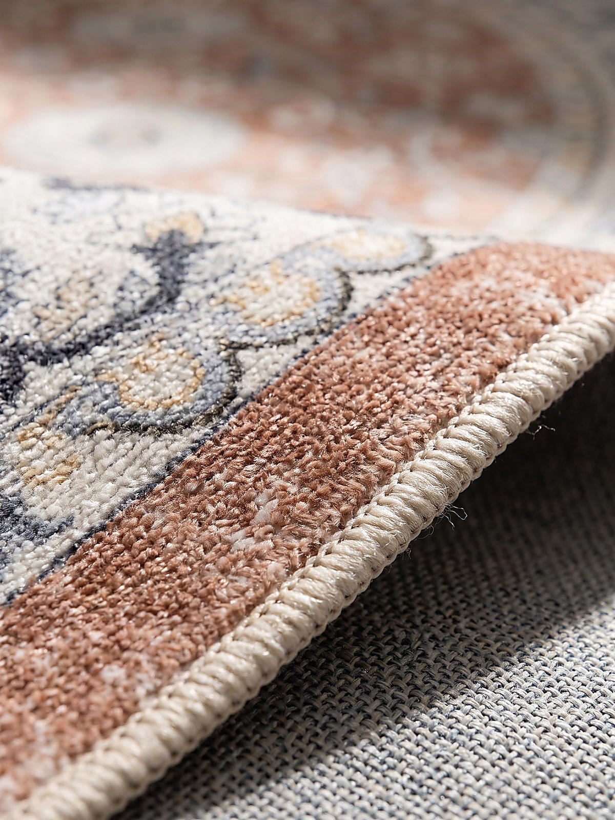 TEPPICH Kurzflor, waschbar, mit floralen Ornamenten, VERNANTE in Terrakotta-Creme, Ø 120 cm - Rot, Textil (120/120cm) - KADIMA DESIGN