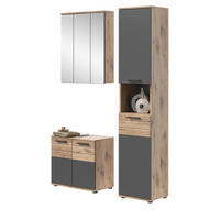 BADMÖBEL-SET Eiche, grau 3-teilig 112 cm mit Soft-Close, Badezimmermöbel - Eichefarben/Grau, Glas/Holzwerkstoff (112/190/34cm) - Inn.Furn