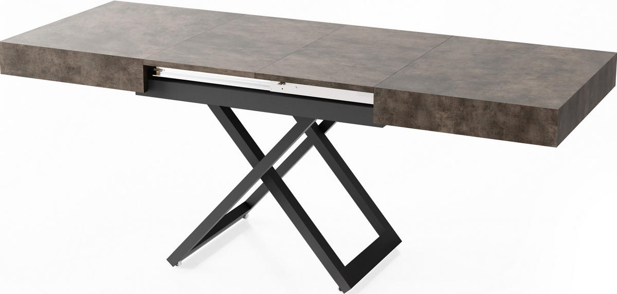 COUCHTISCH Cavetta U höhenverstellbar ausziehbar, Dunkelgrauer Chicago Beton 120-200/80/27-76 cm - Dunkelgrau/Schwarz, Holzwerkstoff/Metall (80/120/76cm) - WFL GROUP