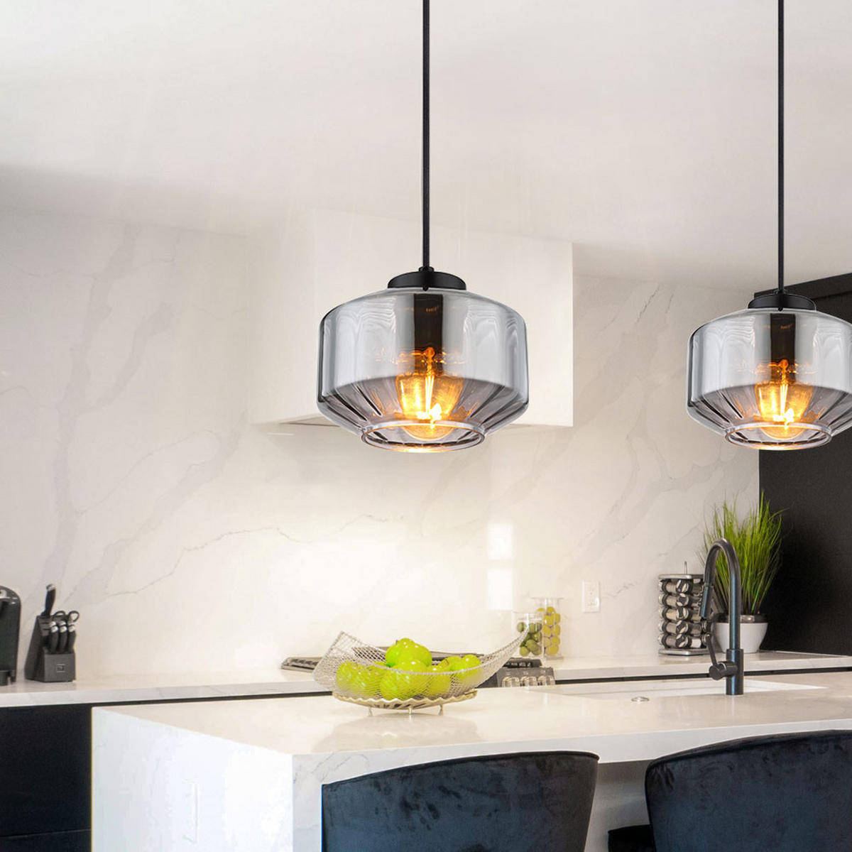 HÄNGELEUCHTE Metall Glas Schwarz - Schwarz, Glas (24/24/120cm) - Globo Lighting