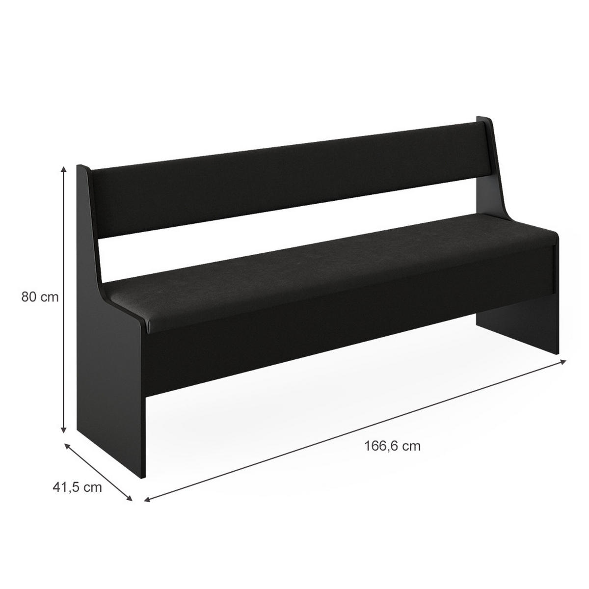 ESSZIMMER-BANK Roman Schwarz 166.6 x 41.5 cm - Schwarz, Holzwerkstoff (41.5/80/166.6cm) - Vicco