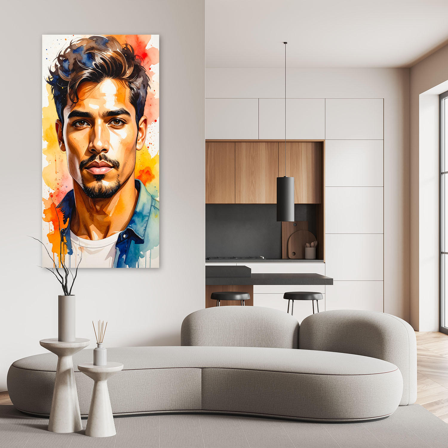 LEINWANDBILD Hübscher Mann Modell 40x80cm - Multicolor, Textil (40/80cm) - Feeby