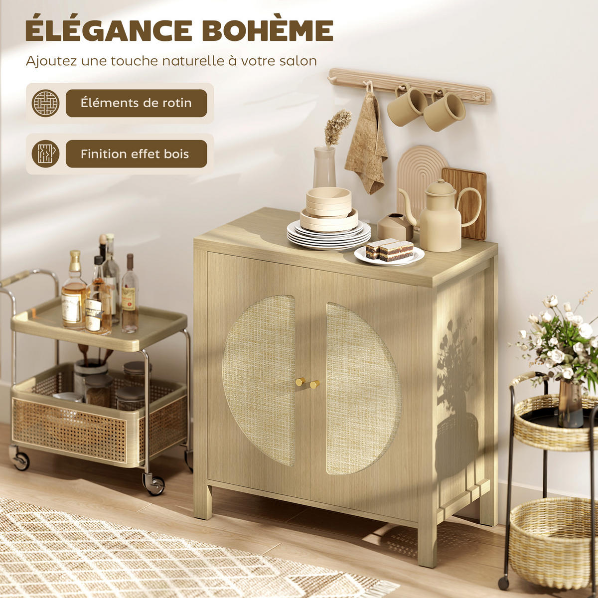 SIDEBOARD Naturfarben, Rattan-Optik, 75/38/77 cm - Naturfarben, Holz (75/77/38cm) - PANGIVO