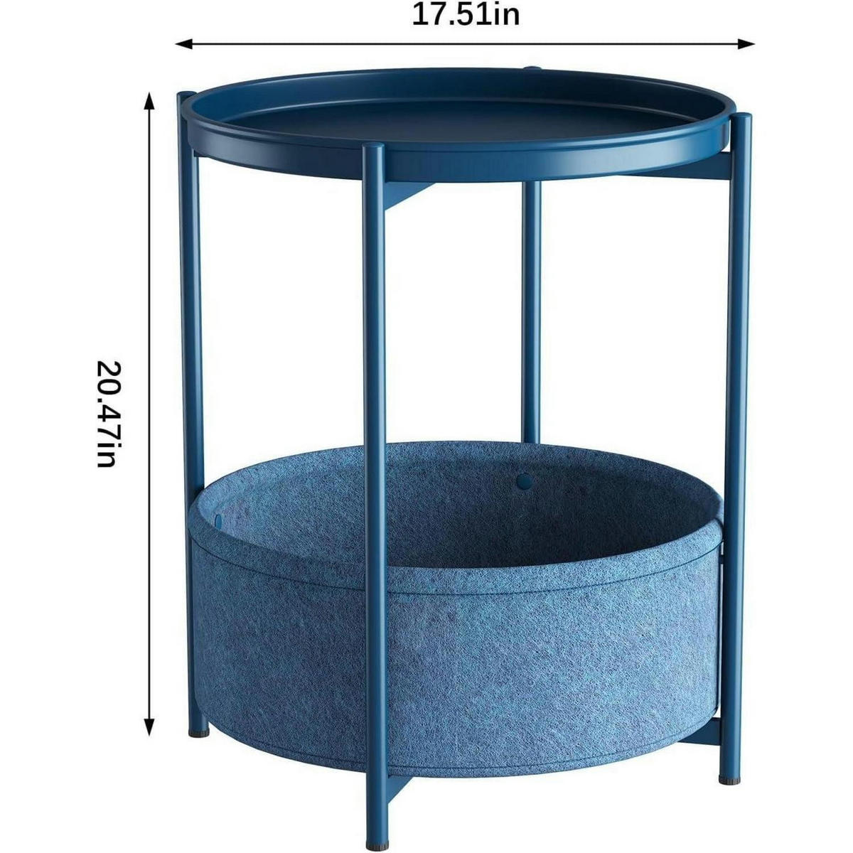 BEISTELLTISCH mit Stoffkorb Blau 44.5 x 52.1 cm - Blau, Metall (44.3/44.3/52cm)