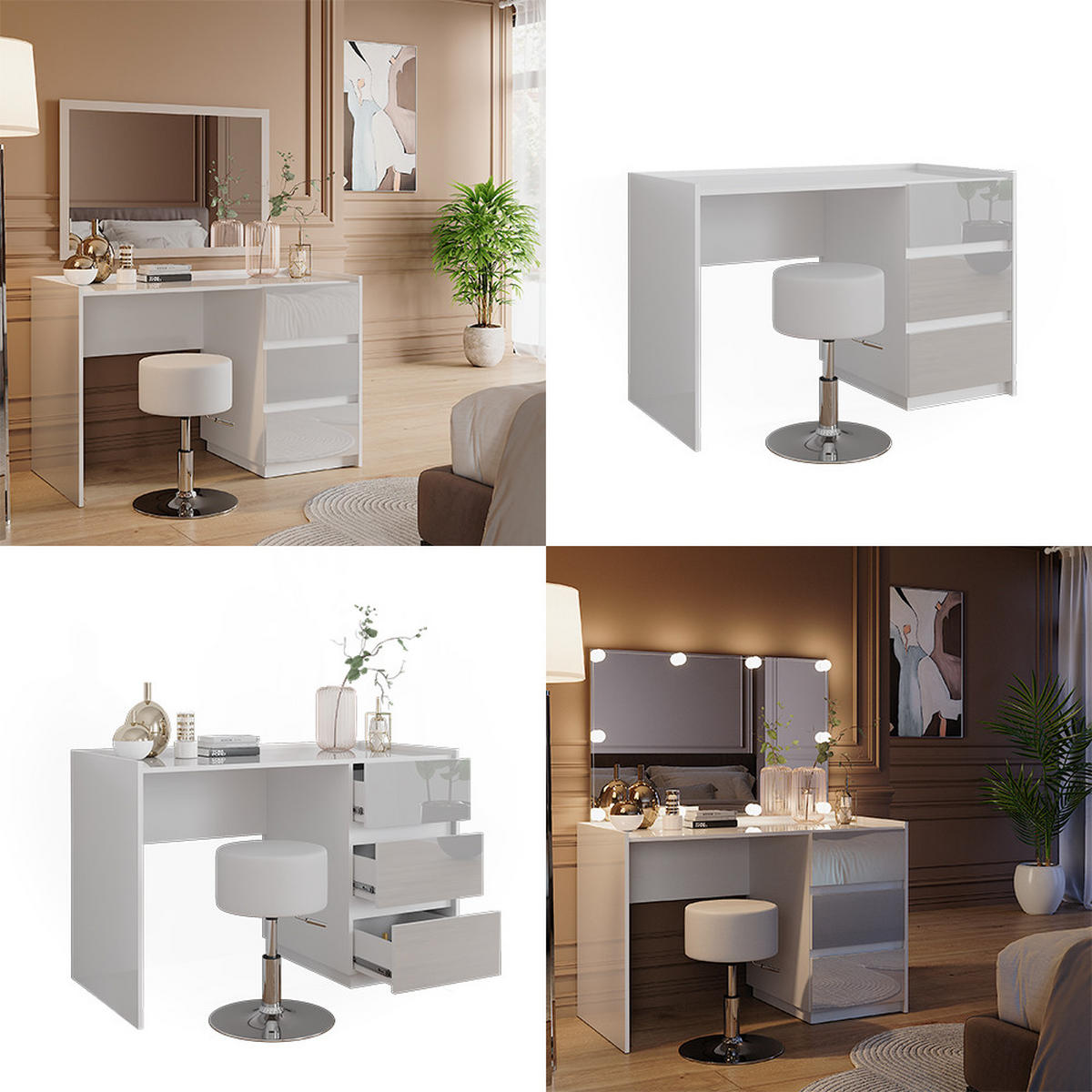 TOALETNÍ STOLEK Marla Bílá vysoký lesk - vysoce lesklá bílá, kompozitní dřevo (120/78.6/60cm) - Vicco