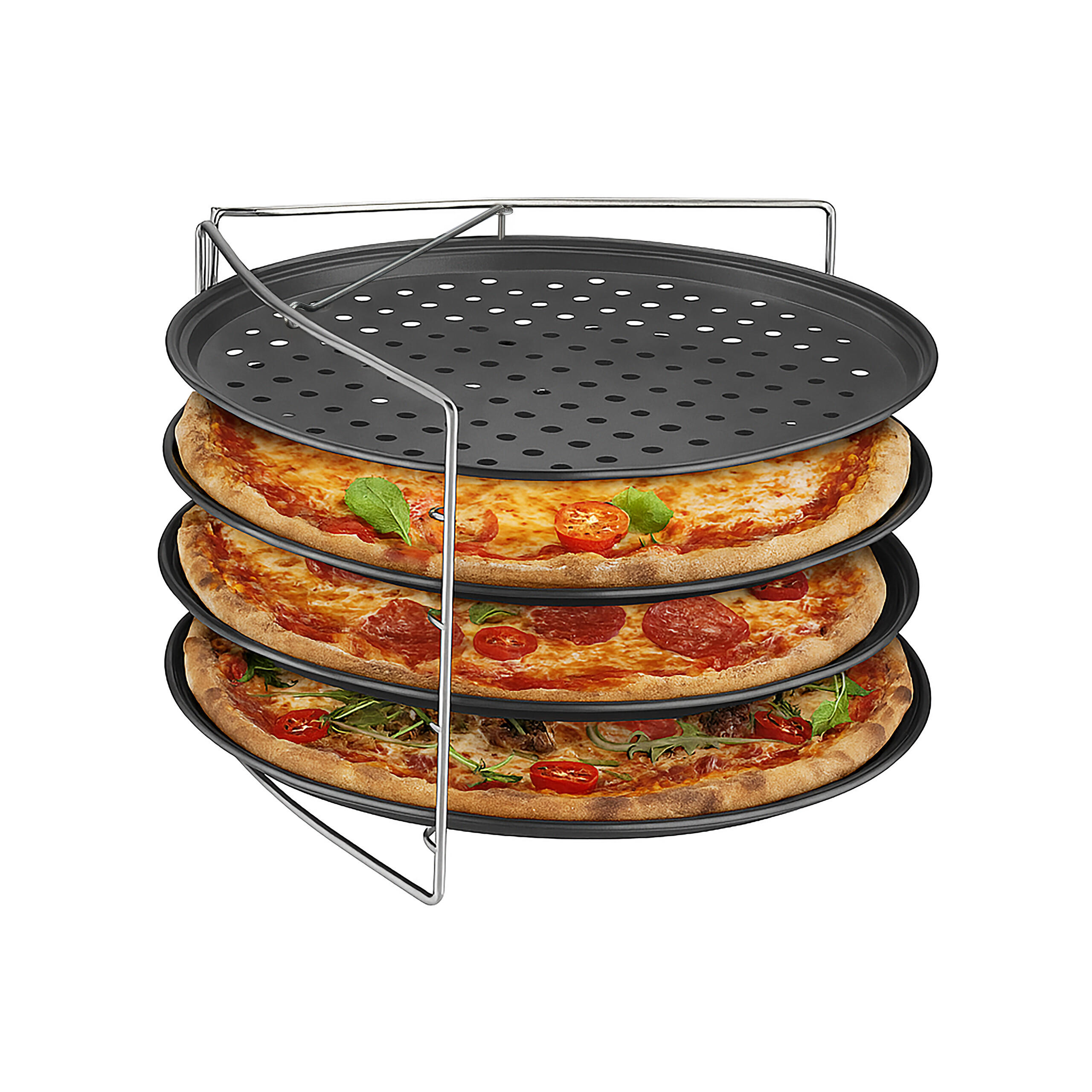 Relaxdays PIZZAPLECH Antracit Stříbrná 4dílná-sada nepřilnavý 32 cm