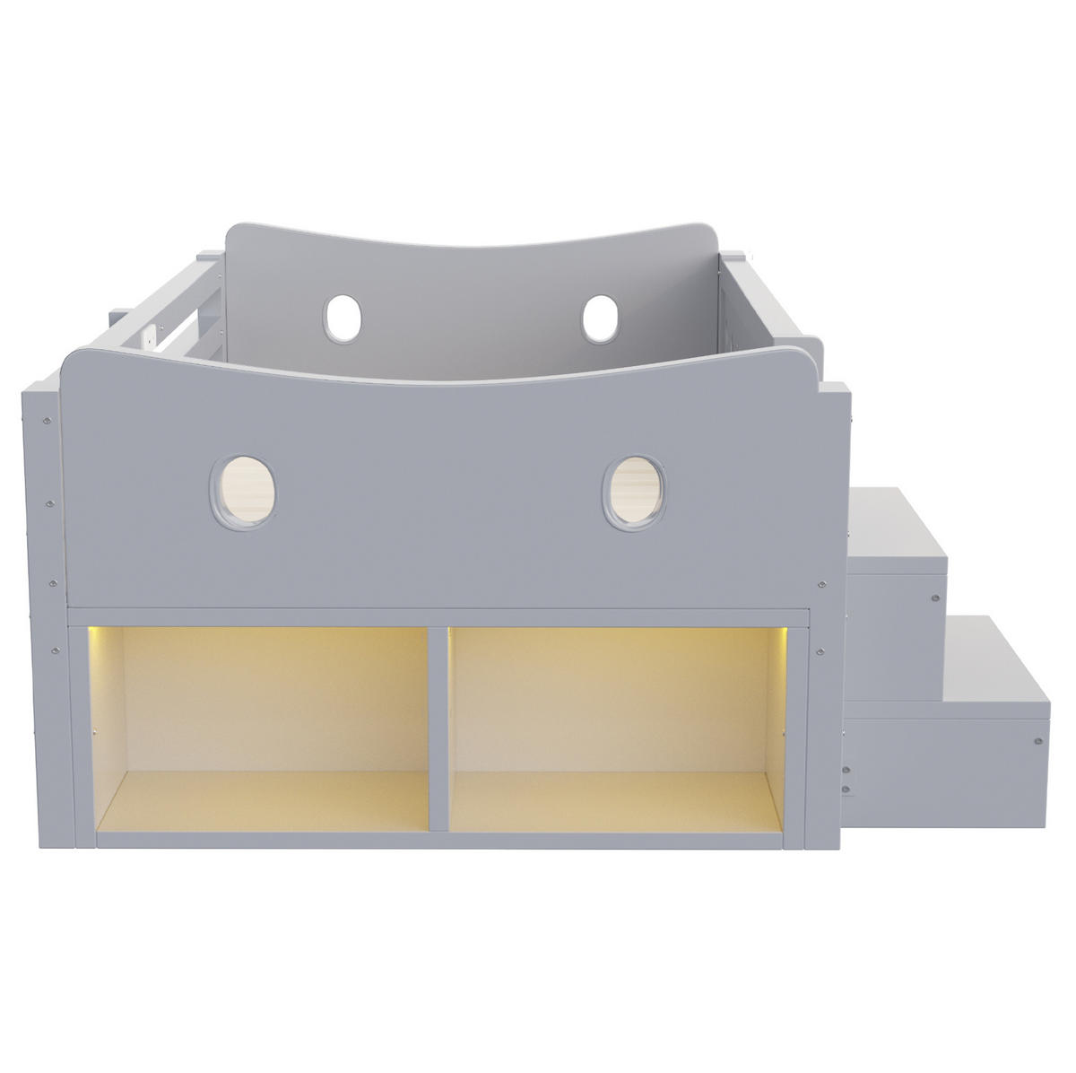 KINDERBETT Holz 90x200 cm Grau mit Stauraum, Sicherheitsgitter, LED, USB & Typ-C - Grau, Holz (90/200cm) - Modfu
