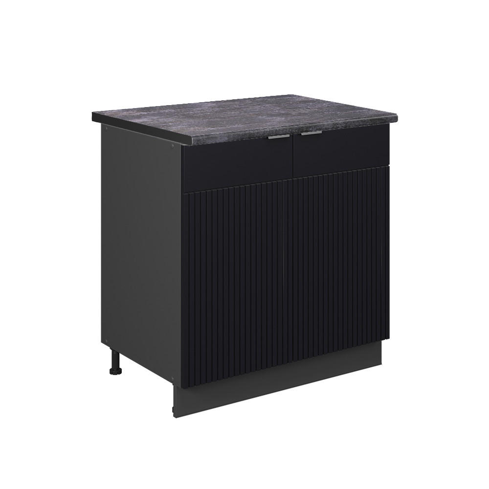 SPÜLENUNTERSCHRANK Fame-Line, Schwarz gestreift, 80 cm mit Regal, AP Anthrazit - Anthrazit/Schwarz, Holzwerkstoff (80/82/60cm) - Vicco