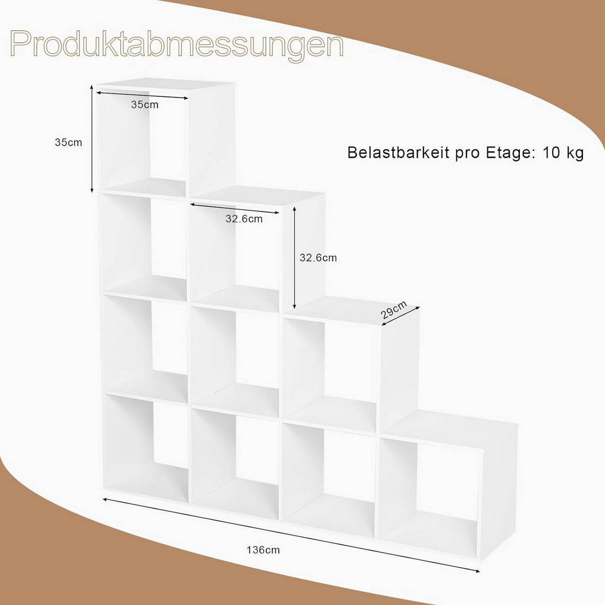 REGALE Bücherregal mit 10 Fächern, 136x29x136cm, Weiß - Weiß, Holzwerkstoff (136/136/29cm) - Woltu