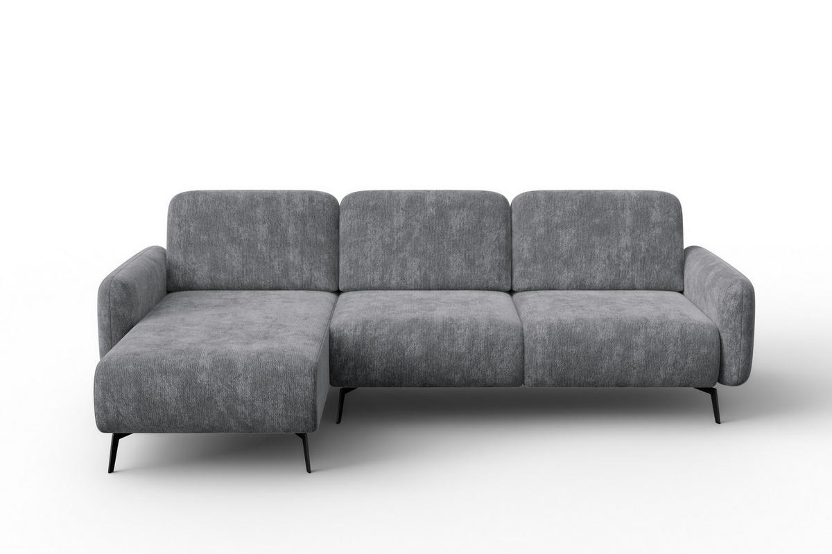 ECKSOFA FEBE 4-Sitzer LINKS, grauer Chenille-Stoff - Schwarz/Grau, Holz/Textil (264/157cm) - Wozimo