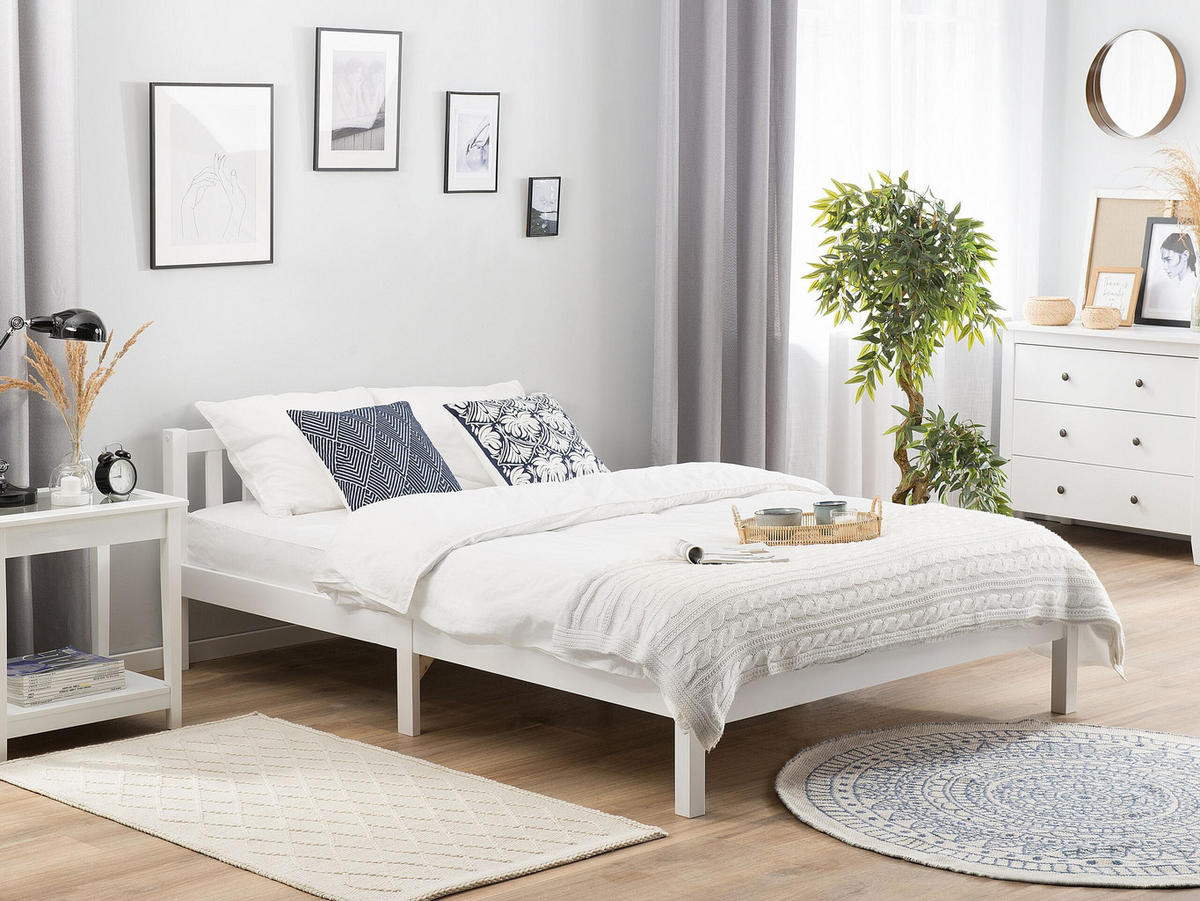 HOLZBETT 160/200cm Weiß Florac - Weiß, Holz (160/200cm) - Beliani