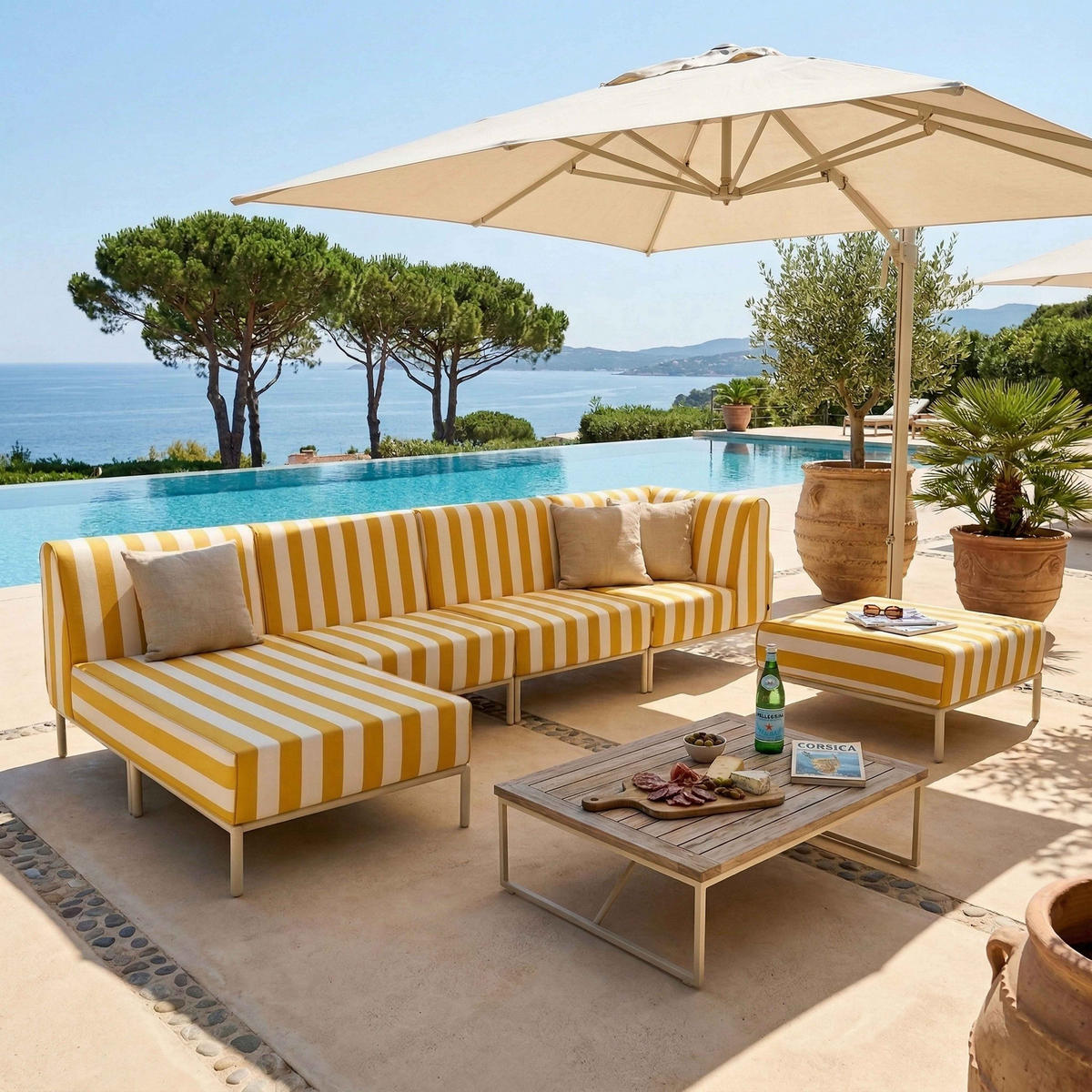 GARTENSOFA mit 5 Sitzplätzen, Gelb - Gelb, Textil - Oviala