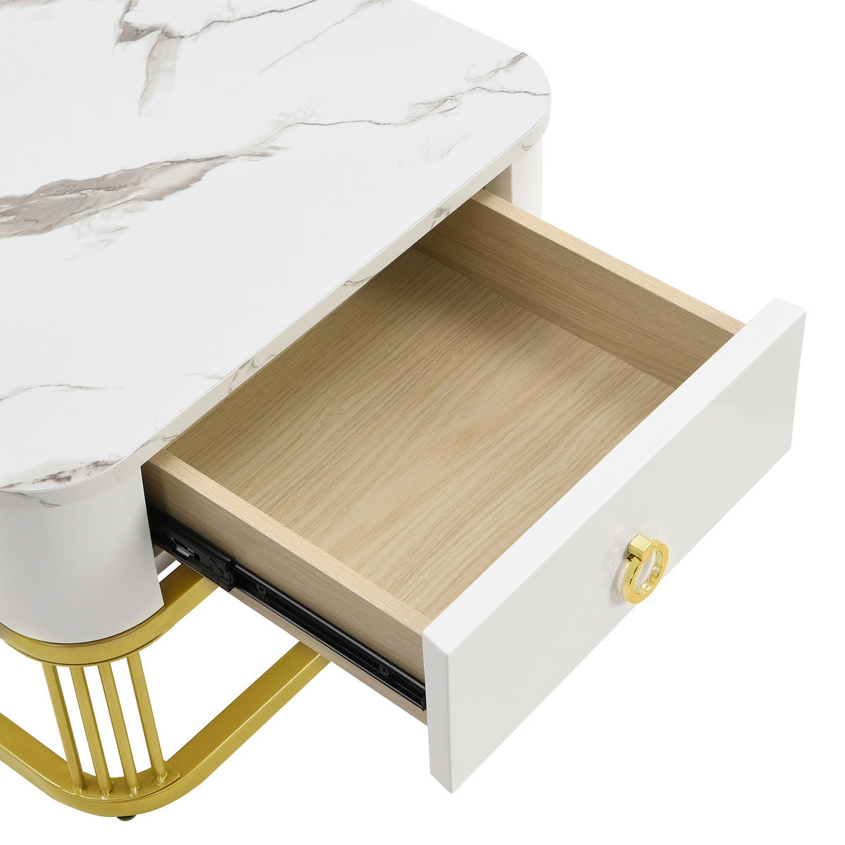 COUCHTISCH Weiß Teebraun Gold 2er-Set 60/60/42,5 cm 50/50/34 cm - Weiß, Holzwerkstoff (60/60/42.5cm) - PANGIVO