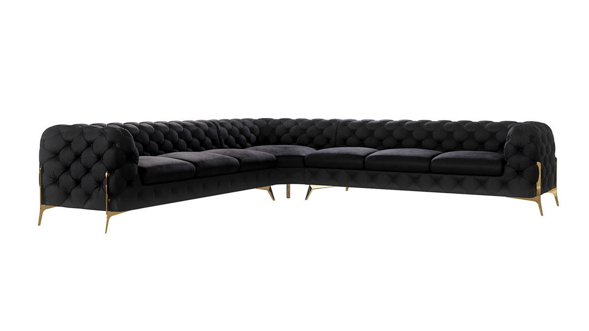 ECKSOFA Chesterfield Lexi Schwarz Samt - Goldfarben/Schwarz, Holz/Textil (323/323cm) - S-Style Möbel