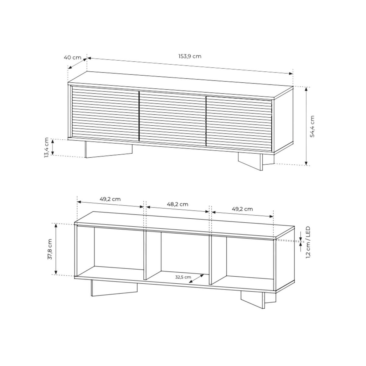 TV-SCHRANK: Natur-Bolivar, 153,9 x 54,4 x 40 cm - Eichefarben, Holzwerkstoff (153.9/54.4/40cm) - 3XE LIVING