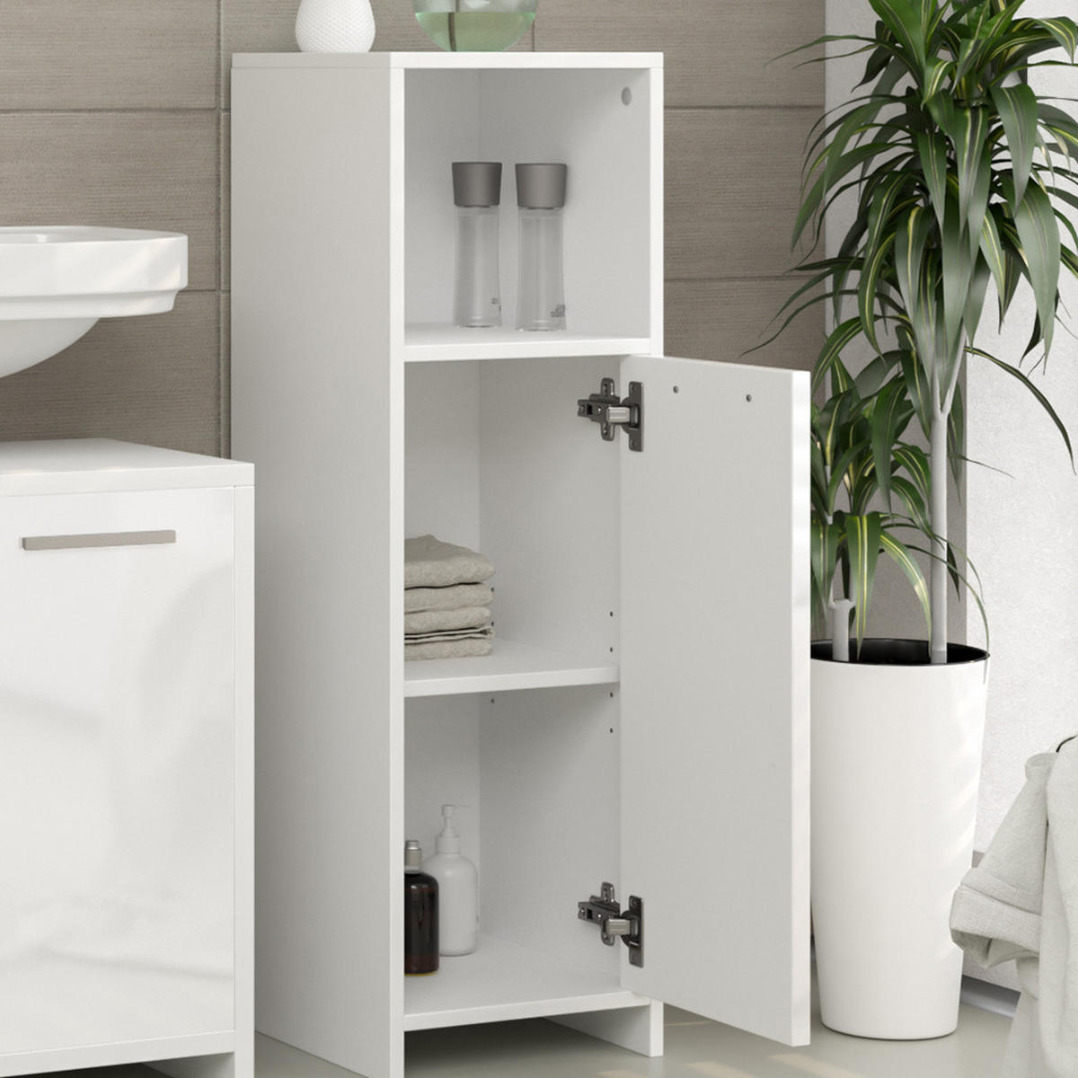 MIDISCHRANK Kiko Weiß Hochglanz 30 x 95 cm - Weiß Hochglanz, Holzwerkstoff (30/95/30cm) - Vicco