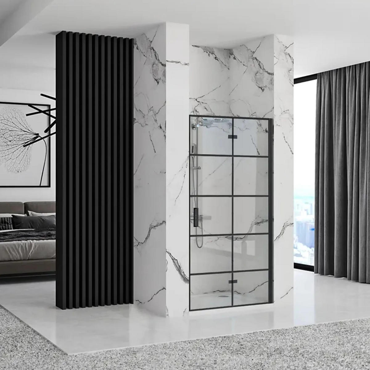 DUSCHTÜR Rea Molier Black 90 + Profil - Schwarz, Glas (90/190cm) - REA