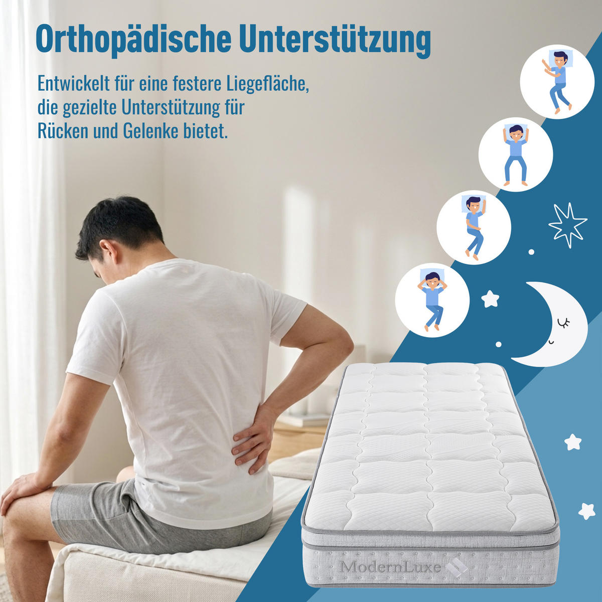 TASCHENFEDERKERNMATRATZE Weiß 90/200/25 cm H3 7-Zonen OEKO-TEX - Weiß, Textil - PANGIVO