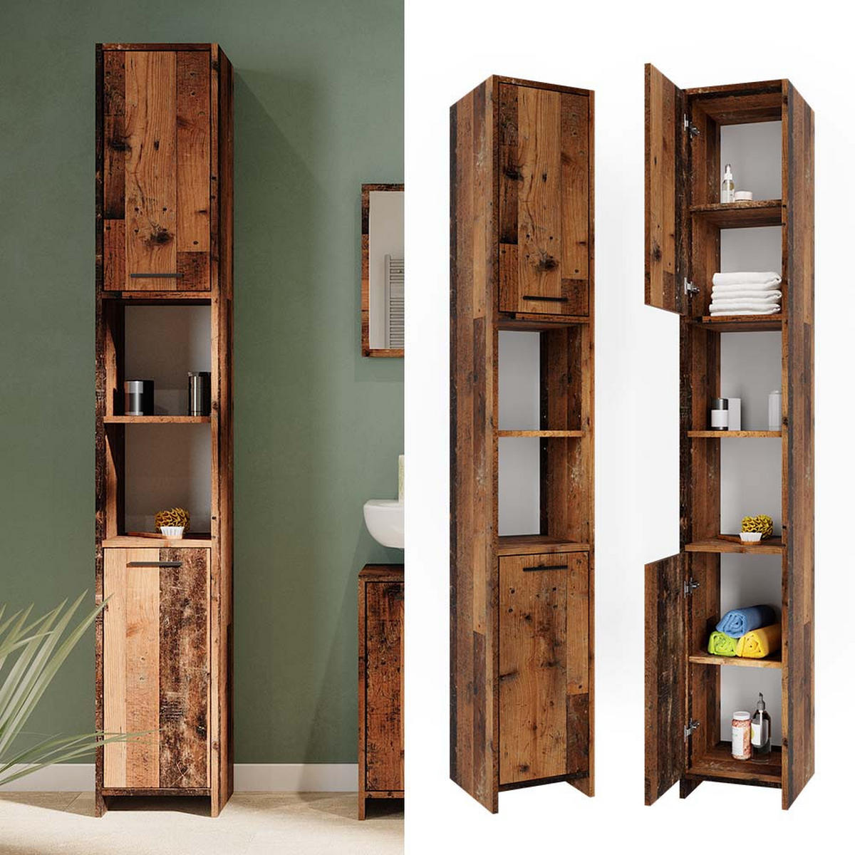 KOUPELNOVÁ SKŘÍŇKA Kiko Rustikální dub - divoký dub, kompozitní dřevo (30/190/30cm) - Vicco