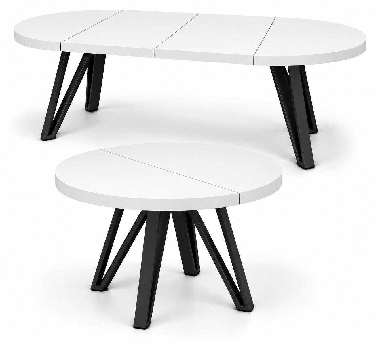 ESSTISCH rund ausziehbar 110/210/76 cm, Weiß, 54 cm Tischplatte + Industrial Metallgestell Schwarz - Schwarz/Weiß, Holzwerkstoff/Metall (110/210/76cm) - Damale Möbel