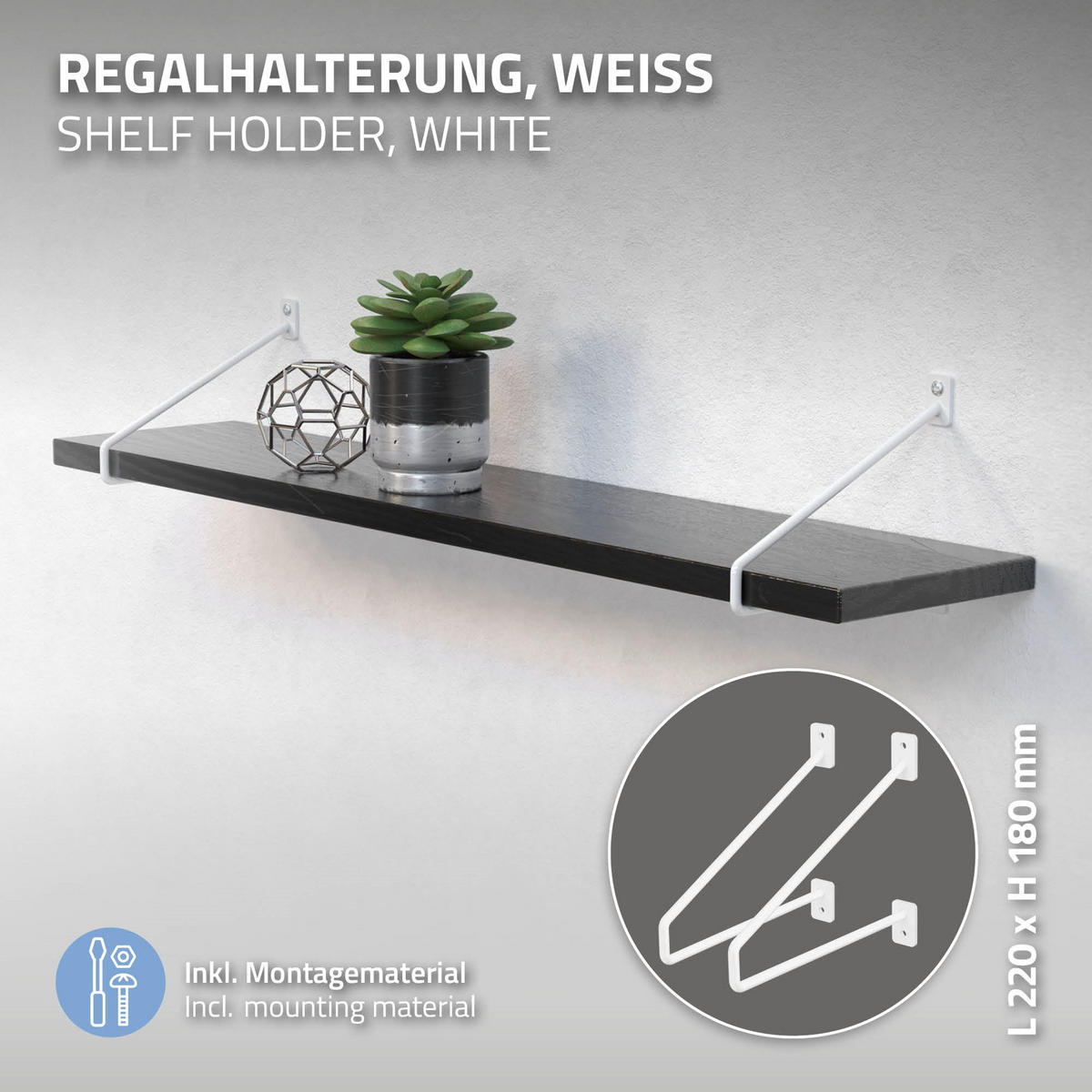 REGALHALTERUNG - Weiß, Metall (22/2.3/18cm) - ML-DESIGN
