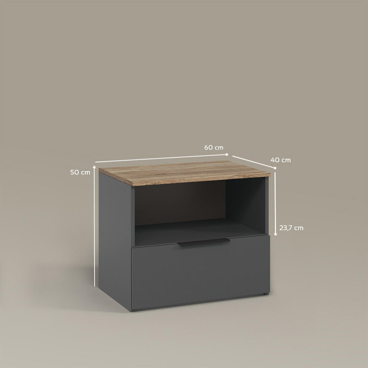 KOMMODE Piave Anthrazit/Sonoma mit klappe - Anthrazit/Sonoma Eiche, Holzwerkstoff (60/50/40cm) - Livinity®