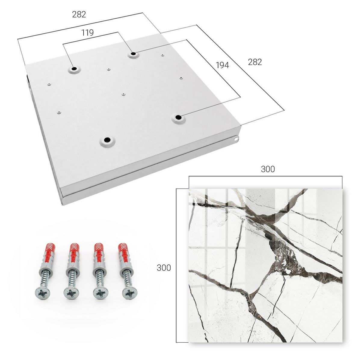 SCHLÜSSELBOX Weiß 30x30 cm – Türöffnung nach rechts - Stilvoller Minimalismus - Weiß, Metall (30/30/5cm) - TULUP