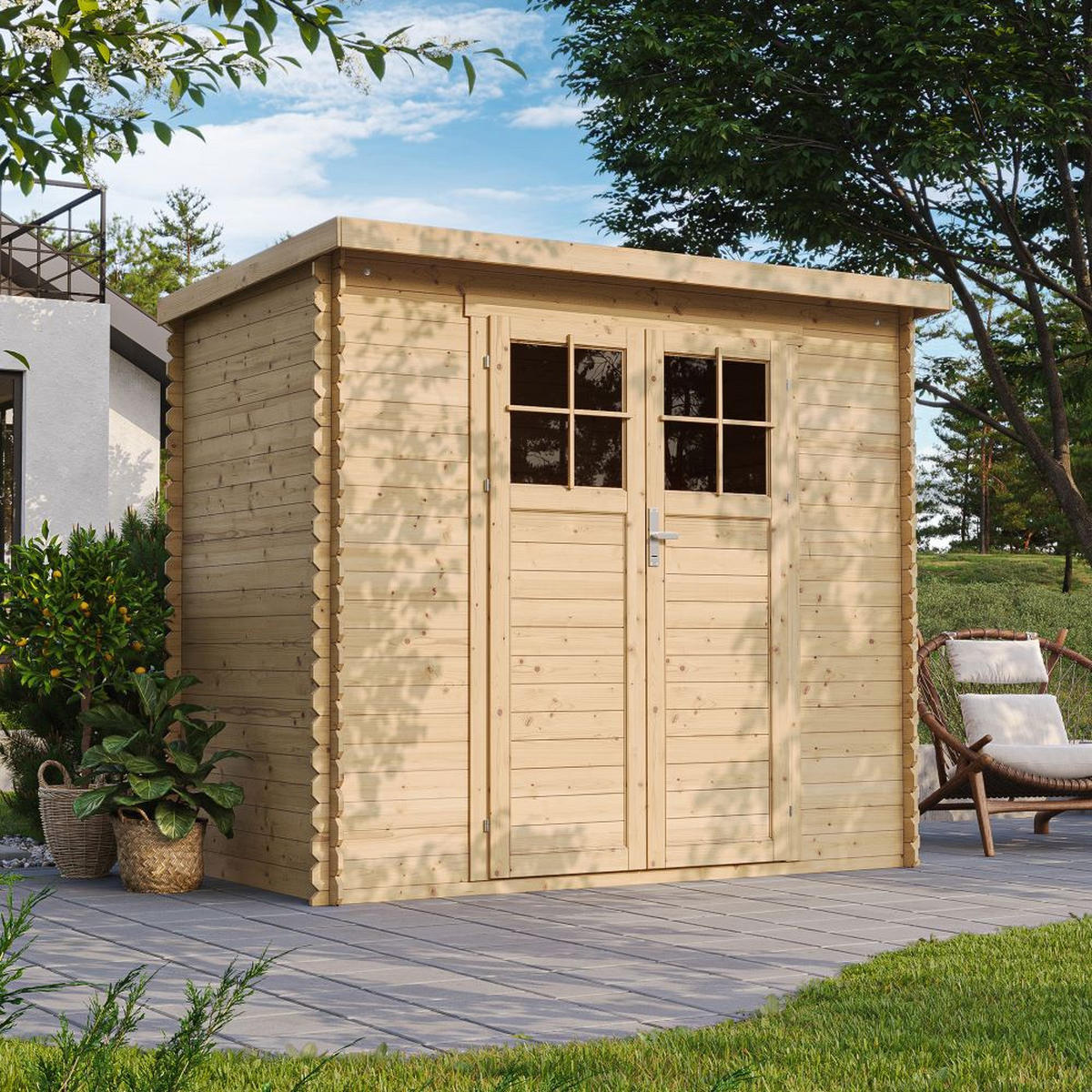 HOLZHAUS GARTENHAUS mit imprägnierten Boden B239xL142xH200 cm/ 2,63 m2 M310F+M310G - Beige, Holz (239/206/142cm) - Timbela