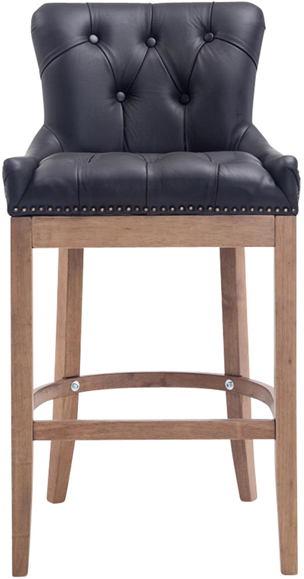 BARHOCKER Echtleder schwarz - Schwarz/Naturfarben, Leder/Holz (55/109/57cm) - CLP