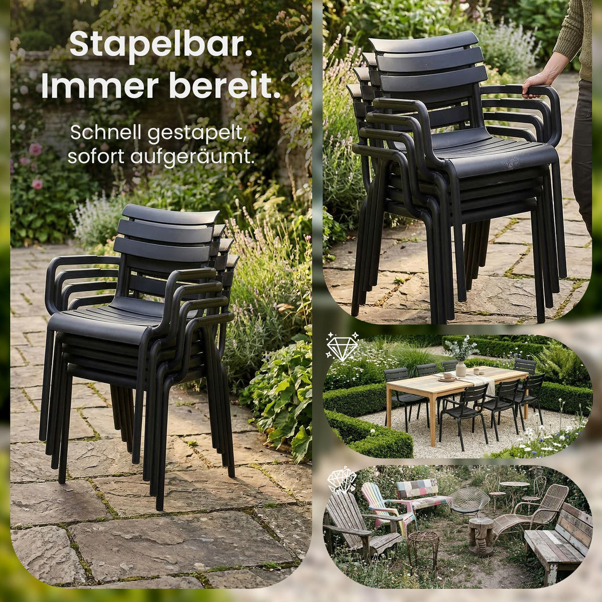 GARTENSTUHL Kunststoff Schwarz - Schwarz, Kunststoff (58/85/59cm) - CLP