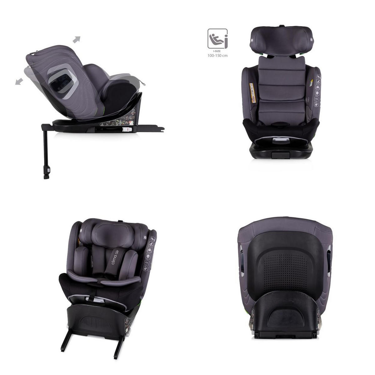 KINDERSITZ Clima Air i-Size (40-150 cm) Isofix Lüftungs-Heizfunktion - Schwarz, Kunststoff (44/58/54cm) - Chipolino