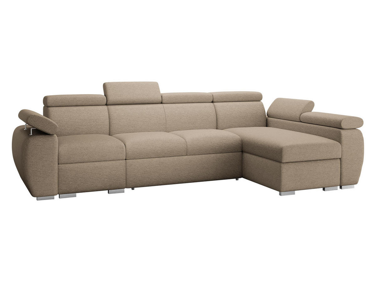 ECKSOFA Boston LCP, Seite: Rechts 1P(65)+2R+LCP - Hellbraun/Silberfarben, Holz/Textil (320/170cm) - MIRJAN24