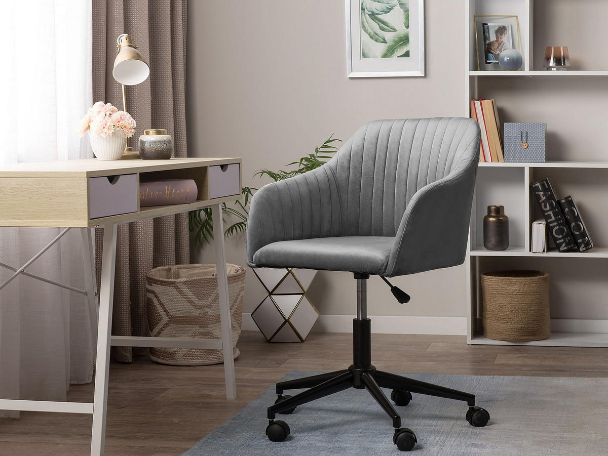 BÜRODREHSTUHL Polyester Grau Venice - Grau, Kunststoff/Textil (45/89/64cm) - Beliani