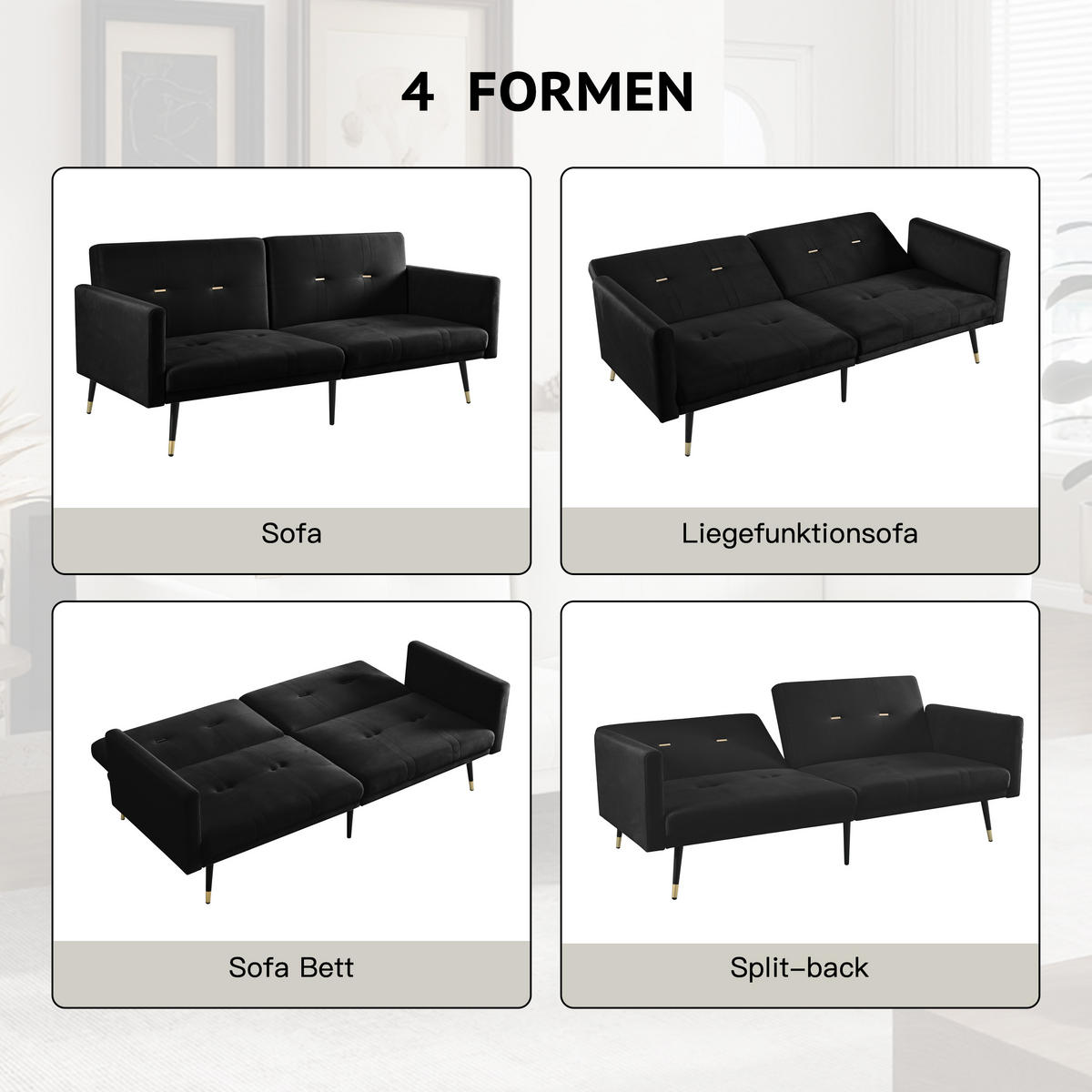 SCHLAFSOFA 150/89/70 cm in Schwarz Samt - Schwarz, Textil (164/70/89cm) - Oxeza