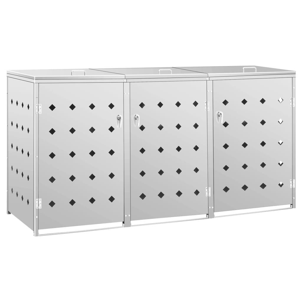 3ER Mülltonnenbox SOGI Edelstahl | 207x115x77,5cm silber | Für 3 Tonnen 240L - Silberfarben, Metall (207/115/77.5cm) - DELUKE