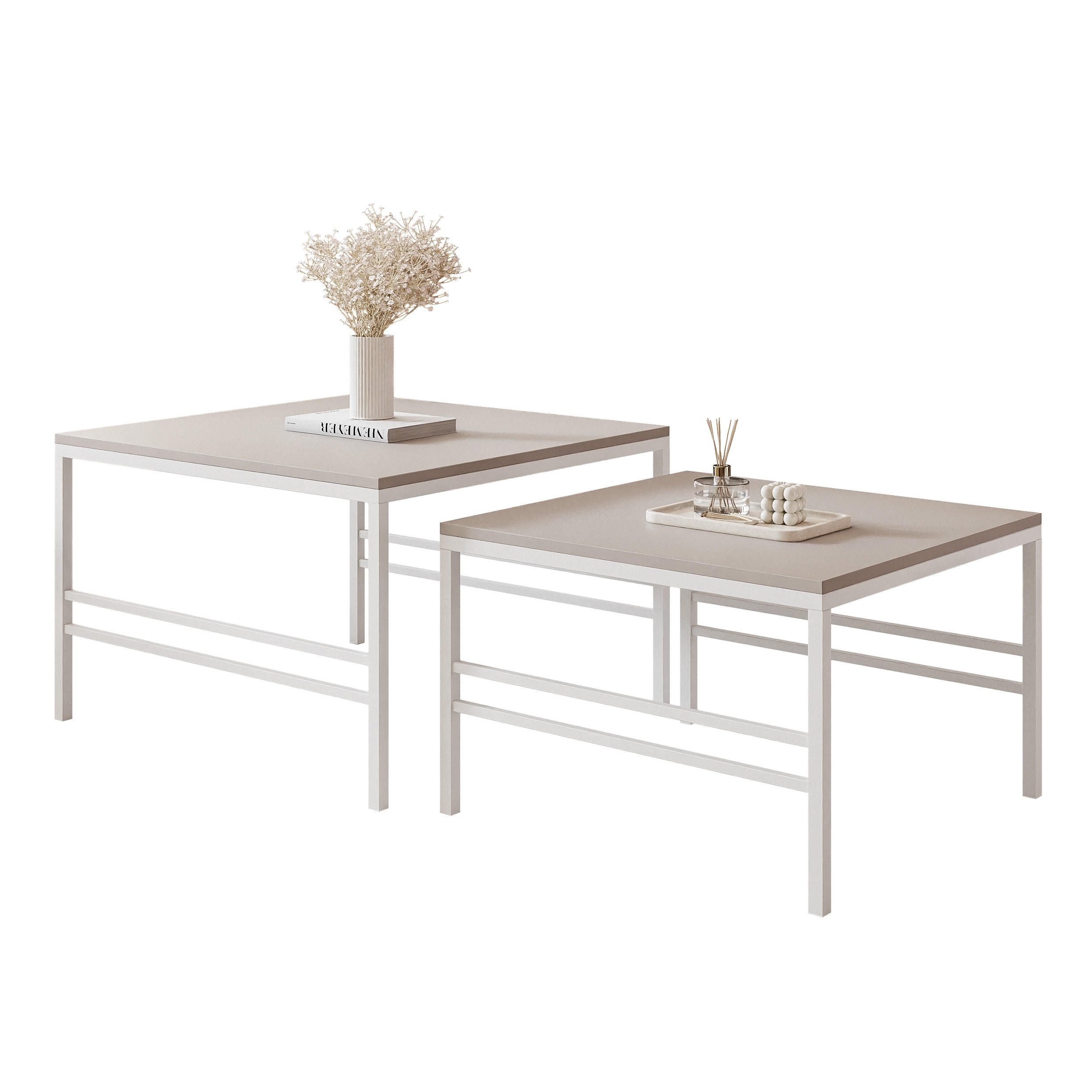COUCHTISCH Cashmere Weiße Rahmen - Beige/Weiß, Holzwerkstoff (70/70/46cm) - Idohome