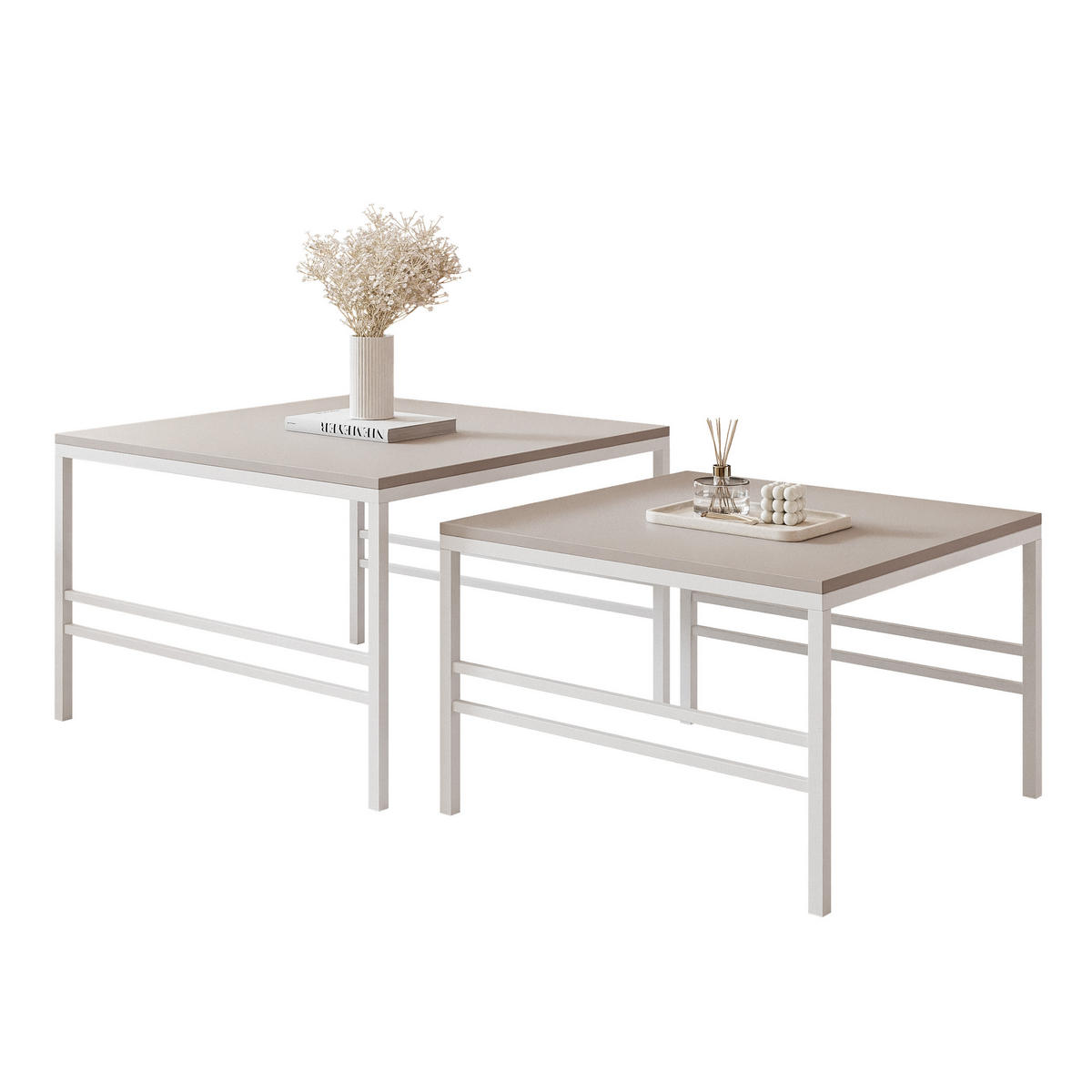 COUCHTISCH Cashmere Weiße Rahmen - Beige/Weiß, Holzwerkstoff (70/70/46cm) - Idohome